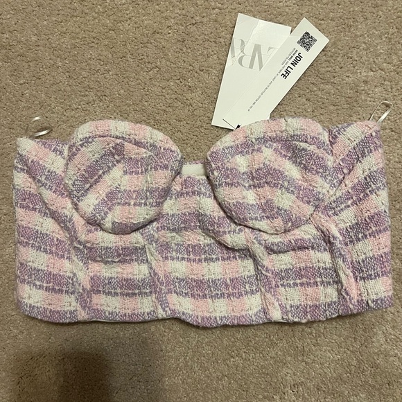 Zara Tops - BRAND NEW Zara Purple pink tweed strapless corset crop top